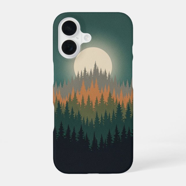 Retro Forest Moonrise iPhone 16 Case (Back)