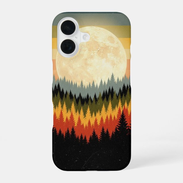 Retro Forest Moonrise iPhone 16 Case (Back)