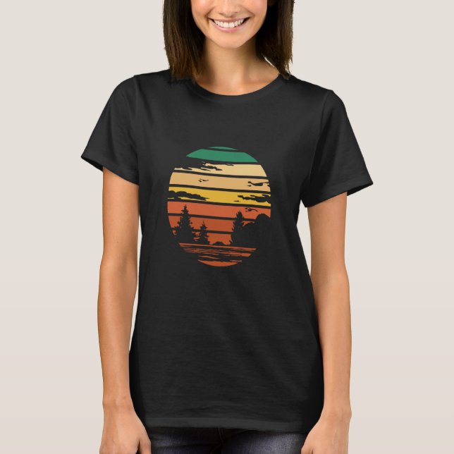 Retro Forest Mountains Camping Hiking Climbing T-Shirt (Front)
