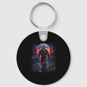 Retro forest sasquatch bigfoot hiking nature key ring