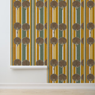 Retro Forest Stripes: Mid-Century Modern Tree Wallpaper