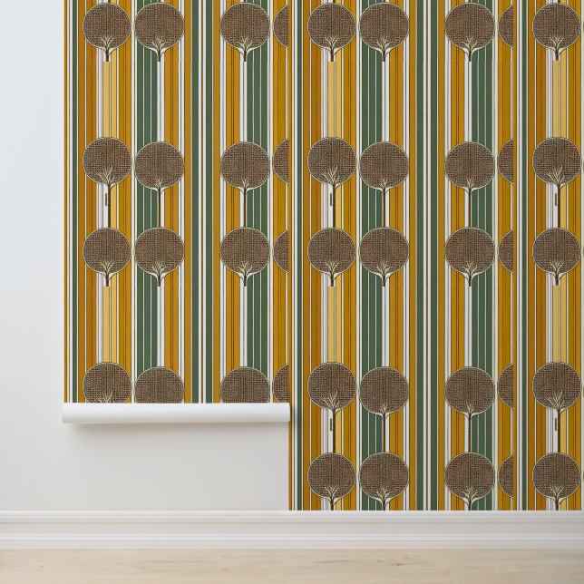 Retro Forest Stripes: Mid-Century Modern Tree Wallpaper (Application)