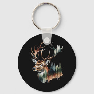 Retro Forest Trees Outdoors Nature Hiking Wildlife Key Ring