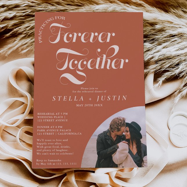 retro forever photo terracotta rehearsal dinner invitation (Creator Uploaded)