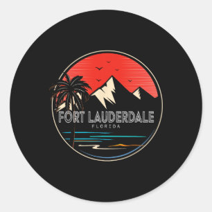 Retro Fort Lauderdale Beach Florida Wave Surfing Classic Round Sticker