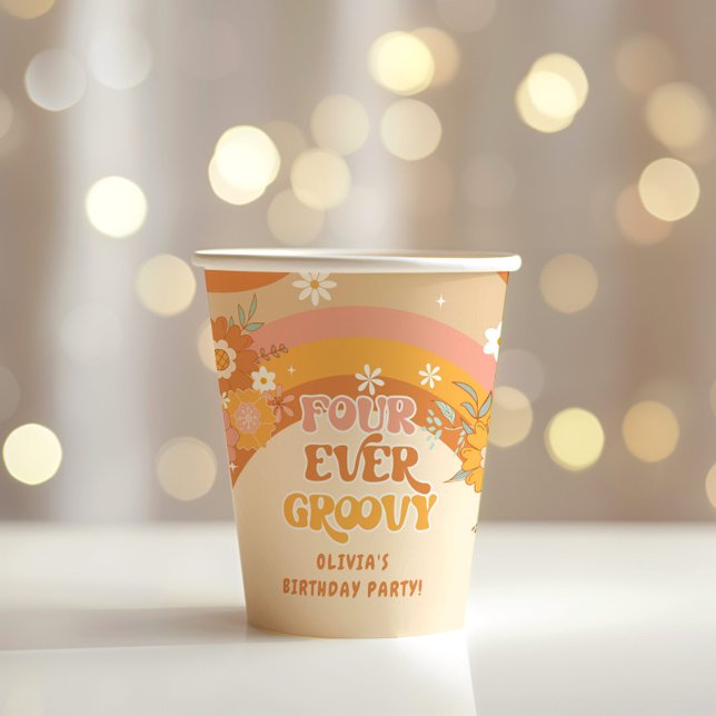 Retro four ever groovy birthday paper cups (Creator Uploaded)