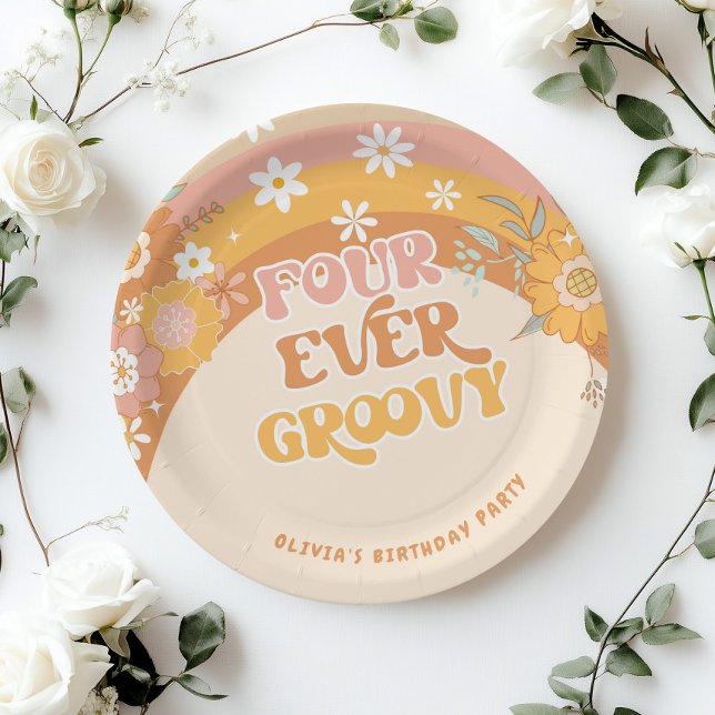 Retro Four ever groovy birthday paper plates (Creator Uploaded)