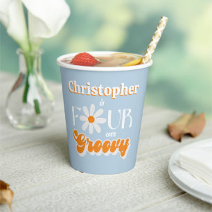 Retro Four Ever Groovy Boys 4th Birthday Paper Cups