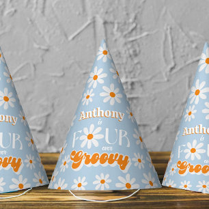 Retro Four Ever Groovy Boys 4th Birthday Party Hat
