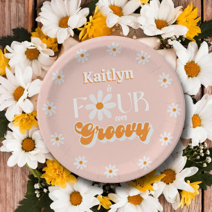 Retro Four Ever Groovy Girls 4th Birthday Paper Plate