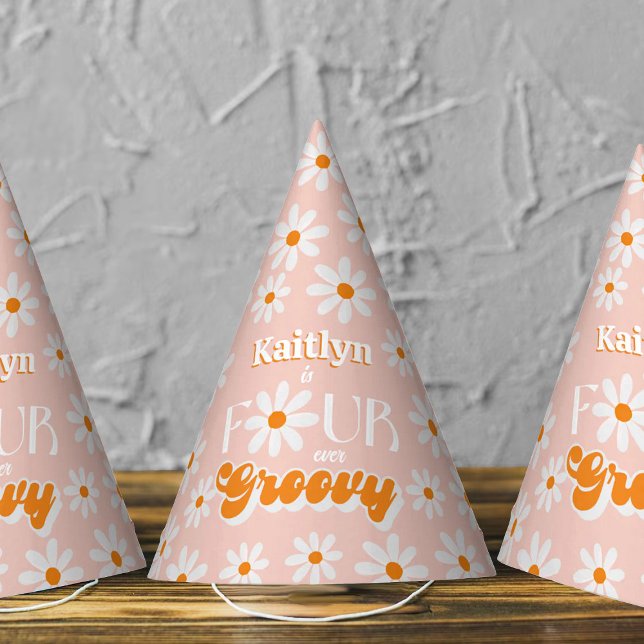 Retro Four Ever Groovy Girls 4th Birthday Party Hat (Creator Uploaded)