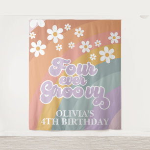 Retro Four Ever Groovy Rainbow Tapestry
