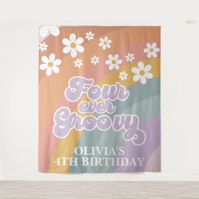 Retro Four Ever Groovy Rainbow Tapestry (Front)