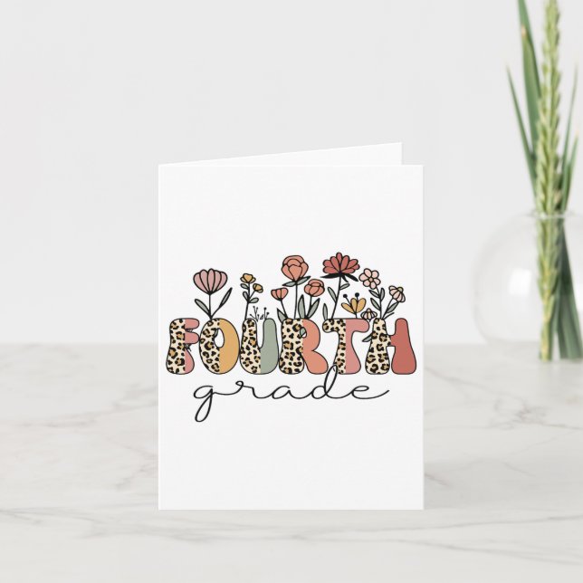 Retro Fourth Grade Teachers Leopard Ck To School S Card (Front)