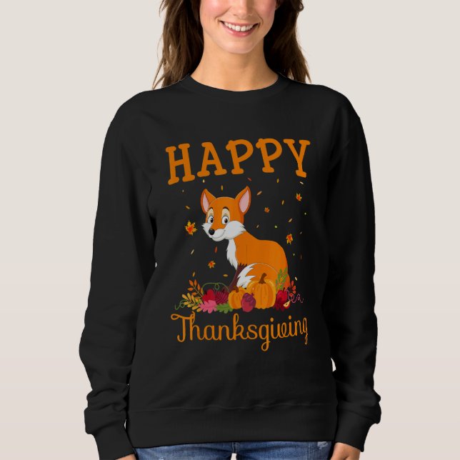Retro Fox Happy Thanksgiving Matching Family Pajam Sweatshirt (Front)