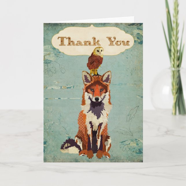 Retro Fox & Owl Thank You Card (Front)