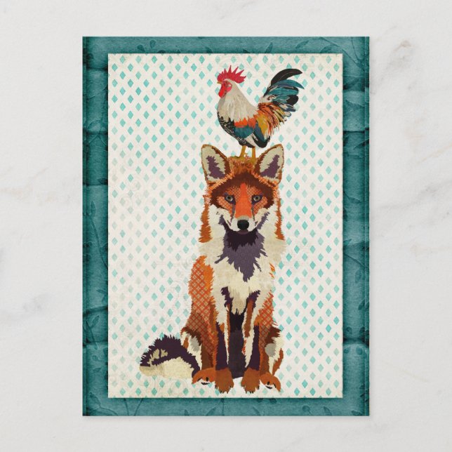 RETRO FOX & ROOSTER Postcard (Front)