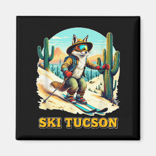 Retro Fox Skiing In Tucson Desert Adventure Ski Ar Magnet