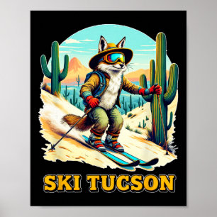 Retro Fox Skiing In Tucson Desert Adventure Ski Ar Poster