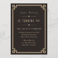 Retro Frame Art Deco Dark Birthday Invitation