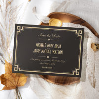 Retro Frame Art Deco Dark Save the Date Card