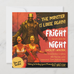 Retro Frankenstein Adult Horror Fright Night Invitation