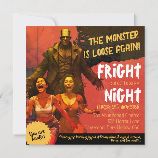 Retro Frankenstein Adult Horror Fright Night Invitation (Front)
