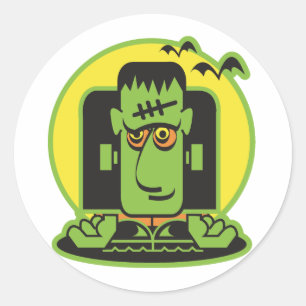 retro frankenstein design classic round sticker