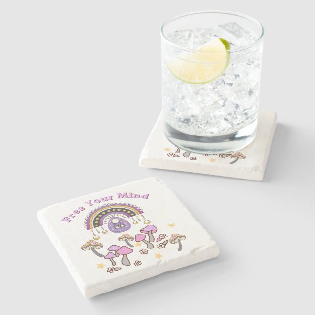 Retro Free Your Mind Stone Coaster (Side)