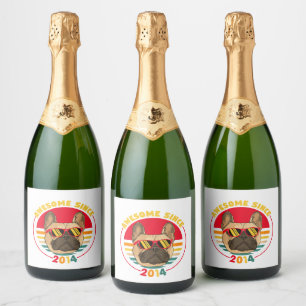 Retro French Bulldog Awesome Since 2014 Sparkling Wine Label