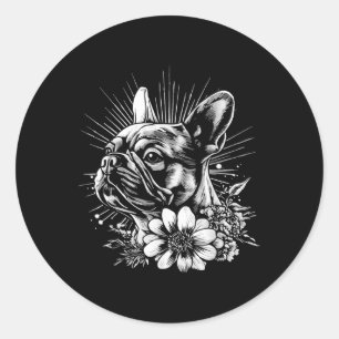 Retro French Bulldog Dog Lover Tattoo Style _1 Classic Round Sticker