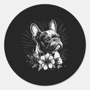 Retro French Bulldog Dog Lover Tattoo Style Classic Round Sticker