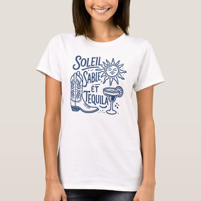 Retro French Coastal Sun Sand Bachelorette Party T-Shirt (Front)