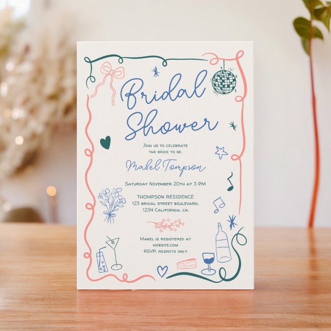 Retro French hand drawn illustrated bridal shower Invitation (Retro French hand drawn illustrated bridal shower Invitation)