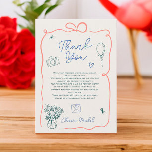 Retro french hand drawn illustrated bridal shower thank you card