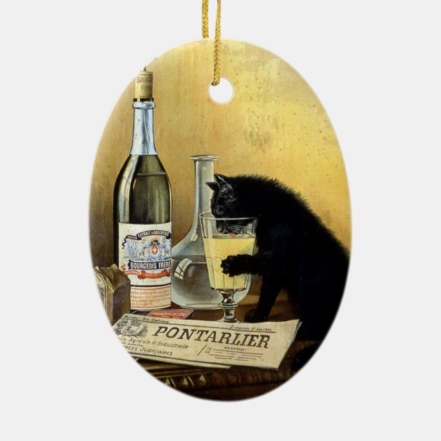 Retro french poster "absinthe bourgeois" ceramic tree decoration (Back)