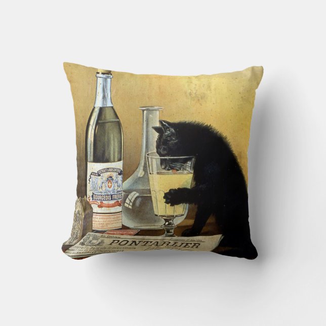 Retro french poster "absinthe bourgeois" cushion (Front)