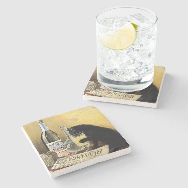 Retro french poster "absinthe bourgeois" stone coaster (Side)