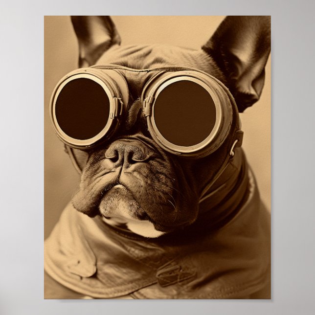 Retro Frenchie Sepia Poster (Front)