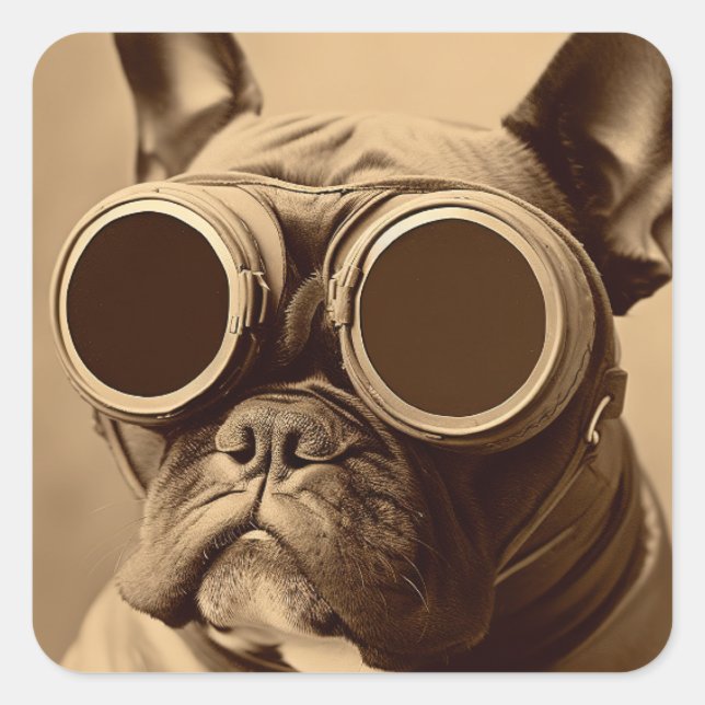 Retro Frenchie Sepia Square Sticker (Front)