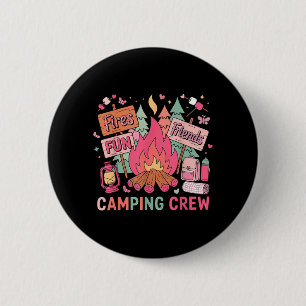 Retro Friends Fires Fun Campfire Pink Camping Crew 6 Cm Round Badge