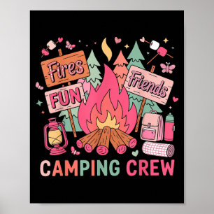 Retro Friends Fires Fun Campfire Pink Camping Crew Poster