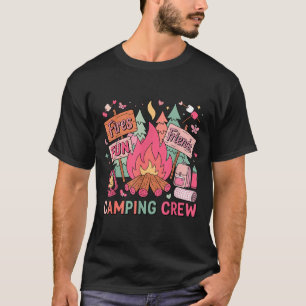 Retro Friends Fires Fun Campfire Pink Camping Crew T-Shirt