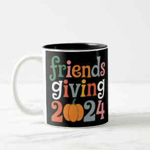 Retro Friends Giving 2024 Thanksgiving Fall Two-Tone Coffee Mug