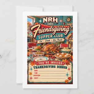 Retro Friendsgiving Supper Club Thanksgiving Dinne Invitation