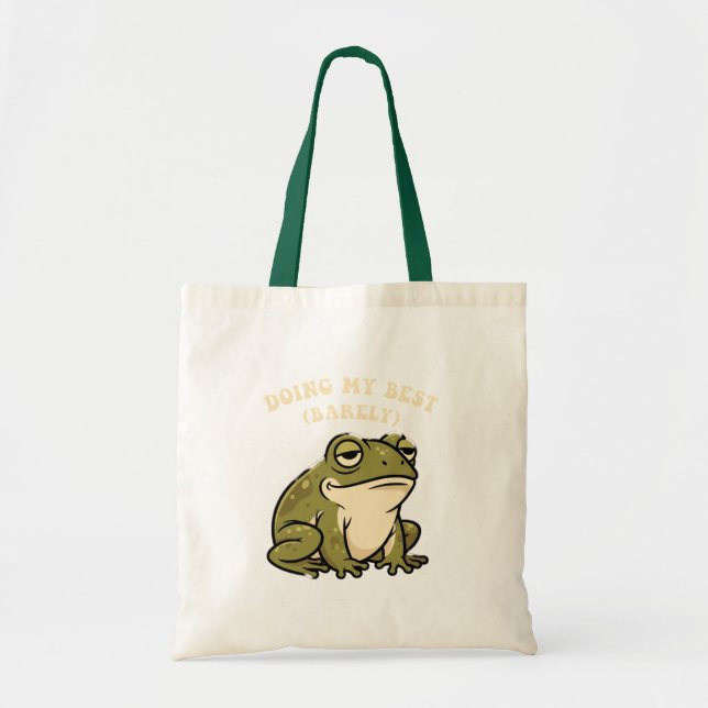 Retro Frog Barely Trying Canvas Tote Bag (Front)