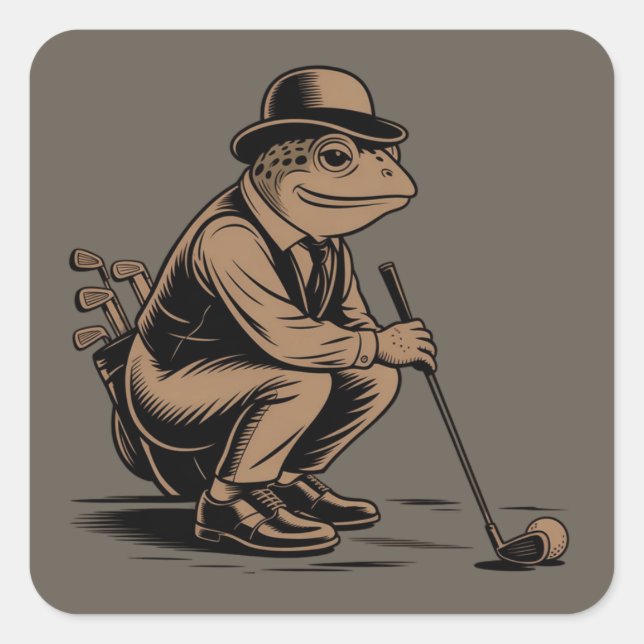 Retro Frog Funny Retro Frog Golf Lover Square Sticker (Front)