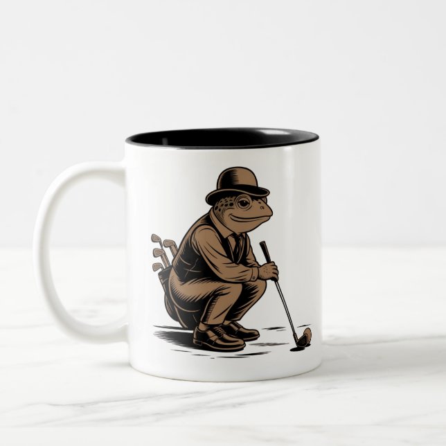 Retro Frog Funny Retro Frog Golf Lover Two-Tone Coffee Mug (Left)