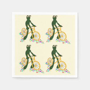 Retro frog on bicycle with flowers napkin