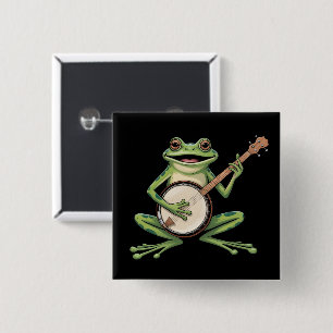Retro Frog Playing Banjo 90s Music Lovers Vintage 15 Cm Square Badge